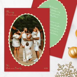 赤とミントグリーンの写真のレース模様のクリスマス写真 シーズンカード