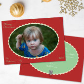 赤とミントグリーンの写真のレース縁クリスマス写真 シーズンカード