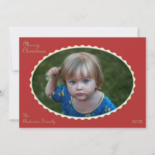 赤とミントグリーンの写真の飾り縁クリスマス写真 シーズンカード (正面)
