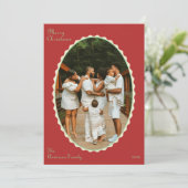 赤とミントグリーンの写真の飾り縁クリスマス写真 シーズンカード (スタンド正面)