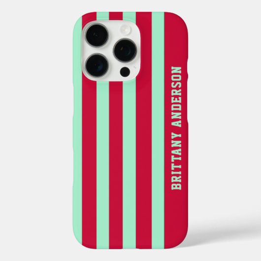 赤とミントグリーンストライプのパターンパーソナライズされた Case-Mate iPhoneケース (裏面)