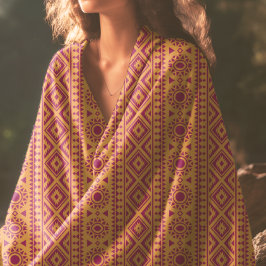 赤とムスタードのアステカ模様 ビーチタオル