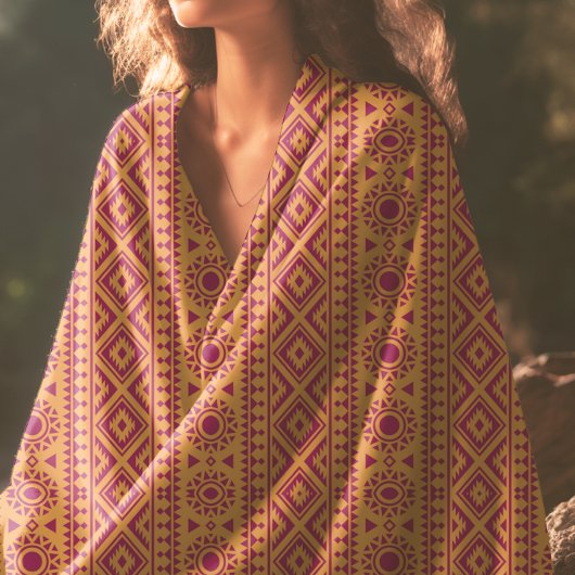 赤とムスタードのアステカ模様 ビーチタオル