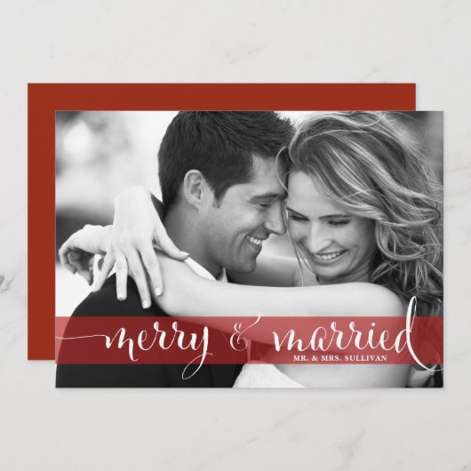 赤とメリースクリプ結婚したトの休日の写真カード シーズンカード (正面/裏面)