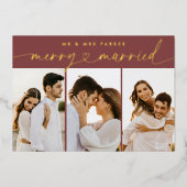 赤とメリーハートス結婚したクリスマス写真 箔シーズンカード (正面)