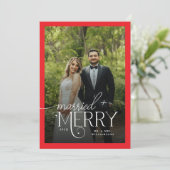 赤とメリー写真結婚した新婚クリスマス シーズンカード (スタンド正面)