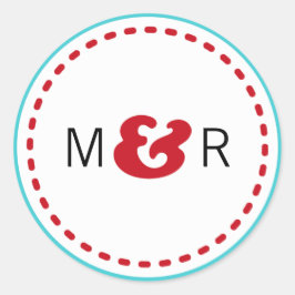 赤とモダンアクアシェブロン&ラブバード結婚ズ ラウンドシール