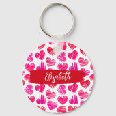 赤とモダンピンクのドードルハートバレンタイン名 キーホルダー (裏面)
