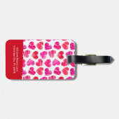 赤とモダンピンクのドードルハートバレンタイン名 ラゲッジタグ (裏面横)