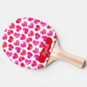 赤とモダンピンクのドードルハートバレンタイン名 卓球ラケット (横)