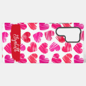 赤とモダンピンクのドードルハートバレンタイン名 SAMSUNG GALAXYケース (裏面横)