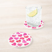 赤とモダンピンクのドードルハートバレンタイン コースター (側面)