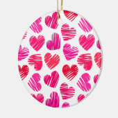赤とモダンピンクのドードルハートバレンタイン セラミックオーナメント (左)