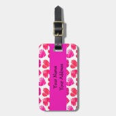 赤とモダンピンクのドードルハートバレンタイン ラゲッジタグ (正面縦)