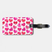 赤とモダンピンクのドードルハートバレンタイン ラゲッジタグ (裏面横)