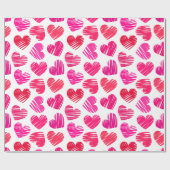 赤とモダンピンクのドードルハートバレンタイン ラッピングペーパー (フラット)