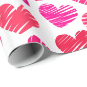赤とモダンピンクのドードルハートバレンタイン ラッピングペーパー (ロールコーナー)