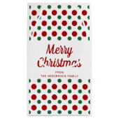 赤とモダン緑のパターンのクリスマス スモールペーパーバッグ (裏面)