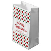 赤とモダン緑のパターンのクリスマス スモールペーパーバッグ (裏面アングル)