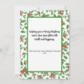 赤とモダン緑のホリーのメリークリスマスの写真 シーズンカード (裏面)