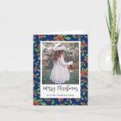 赤とモダン緑のホリーのメリークリスマスの写真 シーズンカード (正面)