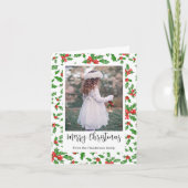 赤とモダン緑のホリーのメリークリスマスの写真 シーズンカード (正面)
