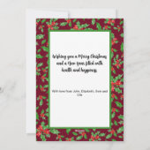 赤とモダン緑のホリーのメリークリスマスの写真 シーズンカード (裏面)