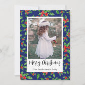 赤とモダン緑のホリーのメリークリスマスの写真 シーズンカード (正面)