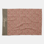 赤とモダン緑のレトロフローラ キッチンタオル (横)