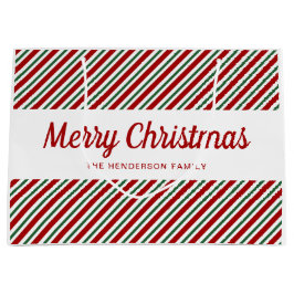 赤とモダン緑の模様メリークリスマス ラージペーパーバッグ