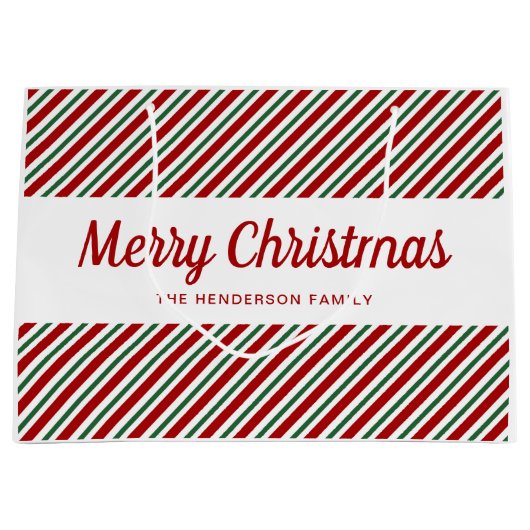 赤とモダン緑の模様メリークリスマス ラージペーパーバッグ (正面)