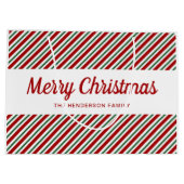 赤とモダン緑の模様メリークリスマス ラージペーパーバッグ (裏面)