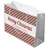 赤とモダン緑の模様メリークリスマス ラージペーパーバッグ (裏面アングル)