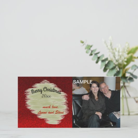 赤とモダン金ゴールドのクリスマスフォトカード シーズンカード (スタンド正面)