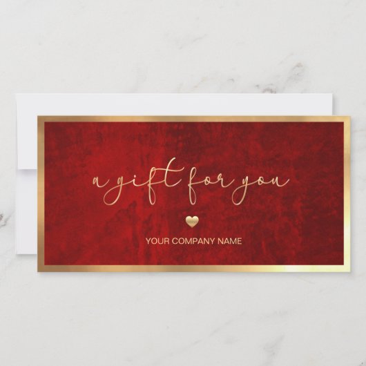 赤とモダン金ゴールドロゴのギフト証明書の追加 (正面)