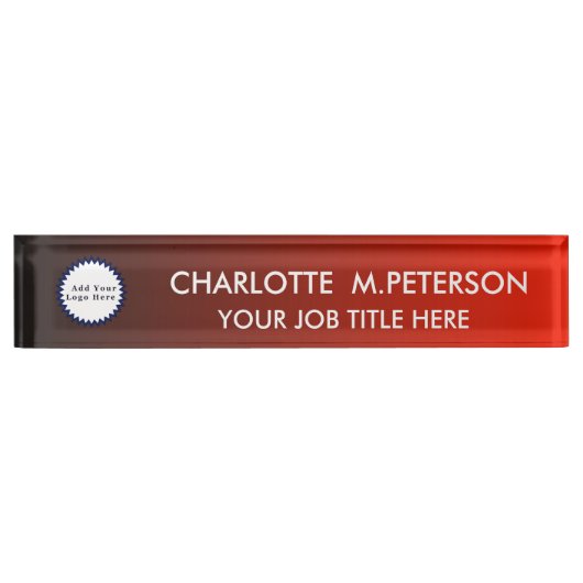 赤とモダン黒のグラデーションのカスタムロゴ  デスクネームプレート (正面)