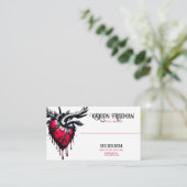 赤とモダン黒の滴下ハートタトゥーアーティスト 名刺 (スタンド正面)