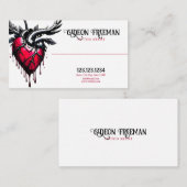 赤とモダン黒の滴下ハートタトゥーアーティスト 名刺 (正面/裏面)