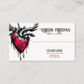 赤とモダン黒の滴下ハートタトゥーアーティスト 名刺 (正面)