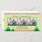 赤とライムグリーン、3フォトフレームクリスマス シーズンカード (正面/裏面)