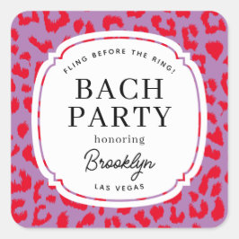 赤とライラックのアニマルプリントの独身最後のパーティー スクエアシール