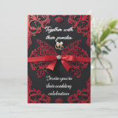 赤とロマンチックなエレガントな結婚式の招待状 招待状 (スタンド正面)