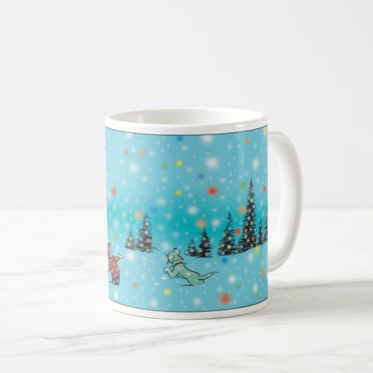 赤とローバーの休日の木と色の雪 コーヒーマグカップ (正面右)