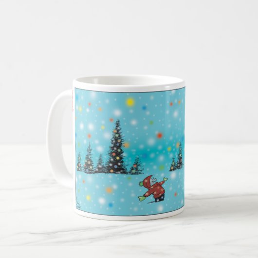 赤とローバーの休日の木と色の雪 コーヒーマグカップ (正面左)