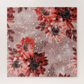 赤とワインレッドの花 ジグソーパズル (横)