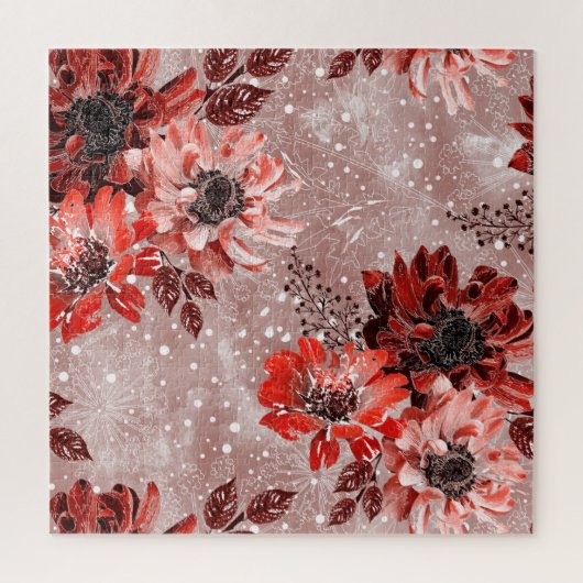 赤とワインレッドの花 ジグソーパズル (縦)