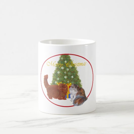 赤と三毛のペルシャ猫 クリスマス コーヒーマグカップ (中央)
