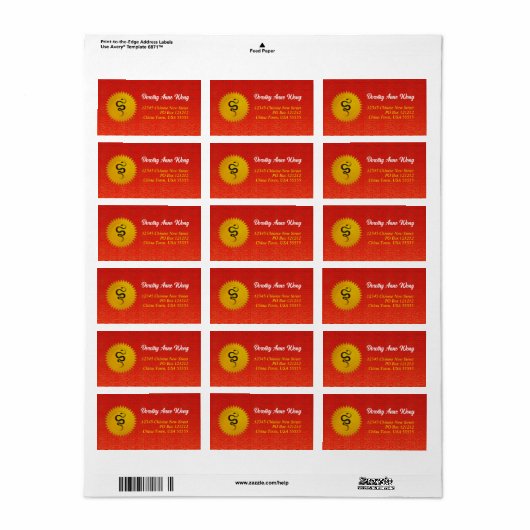 赤と中国の金ゴールドスネーク〔占星術の〕十二宮図アドレス ラベル (フルシート)