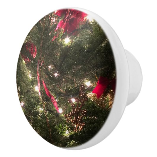 赤と伝統的緑のクリスマスツリーホリデー セラミックノブ (右)