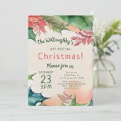 赤と伝統的緑のクリスマスホリデーパーティー 招待状 (スタンド正面)